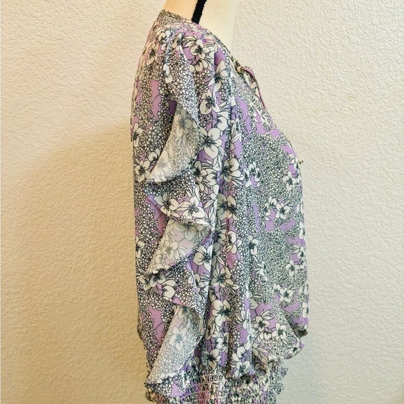 Parker “Lyla” Ruffle Sleeve Lavender Floral Smocked Top - Picture 3 of 8